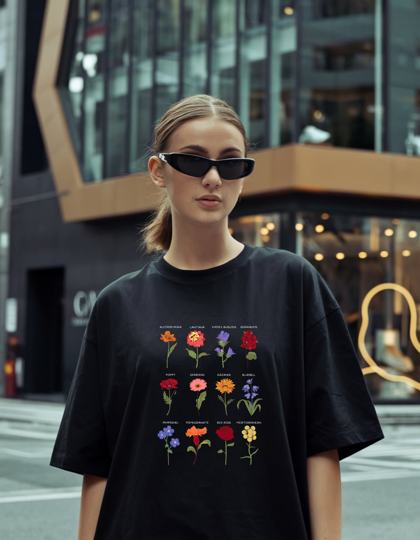 Flowers On Oversized T-Shirt